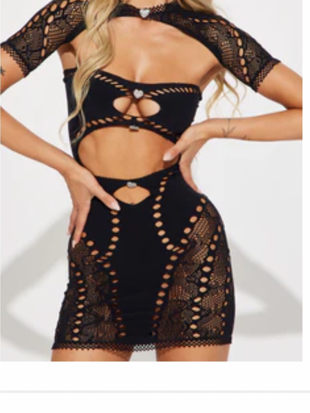 Fashion Nova Black Cutout Crochet Mini Dress